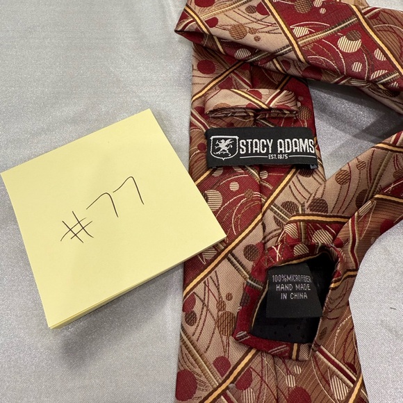 Stacy Adams Y2K Red and Brown Geometric Patterned Men’s Tie - Picture 4 of 4
